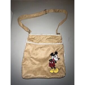 Disney Mickey Mouse Tan Shoulder Bag Purse Sherpa Trim Adjustable Strap